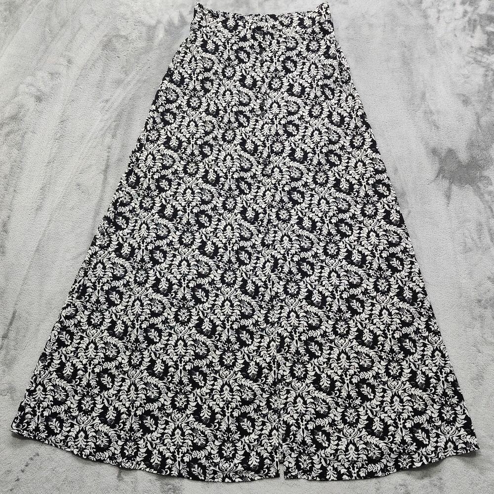 Foreign Exchange Skirt Women S Black White Floral Pull On Button Front Slit Maxi